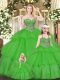 Adorable Floor Length Green 15 Quinceanera Dress Organza Sleeveless Beading and Ruffled Layers