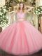 Elegant Sleeveless Floor Length Beading Zipper Ball Gown Prom Dress with Baby Pink