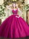 New Style Floor Length Zipper Sweet 16 Dresses Fuchsia for Military Ball and Sweet 16 and Quinceanera with Beading