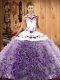 Multi-color Ball Gowns Halter Top Sleeveless Fabric With Rolling Flowers Sweep Train Lace Up Embroidery Sweet 16 Dresses