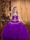 On Sale Sleeveless Organza Floor Length Lace Up Pageant Dress Toddler in Eggplant Purple with Embroidery and Ruffles