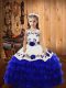 Royal Blue Organza Lace Up Straps Sleeveless Floor Length Pageant Dress Womens Embroidery and Ruffled Layers