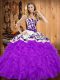 Superior Purple Tulle Lace Up Sweetheart Sleeveless Floor Length Quinceanera Dress Embroidery and Ruffles