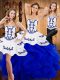 Excellent Blue Satin and Organza Lace Up Quinceanera Dress Sleeveless Floor Length Embroidery and Ruffles