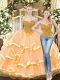 Artistic Peach Sleeveless Tulle Lace Up Quinceanera Gowns for Military Ball and Sweet 16 and Quinceanera