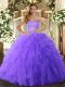 High Class Sweetheart Sleeveless Lace Up 15 Quinceanera Dress Lavender Tulle