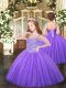 Lavender Lace Up Kids Formal Wear Appliques Sleeveless Floor Length