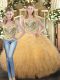 Tulle Sweetheart Sleeveless Lace Up Beading and Ruffles Quinceanera Dresses in Champagne