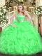 Popular Ball Gowns 15 Quinceanera Dress Green V-neck Tulle Sleeveless Floor Length Zipper