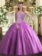 Traditional Lilac Tulle Lace Up Sweetheart Sleeveless Floor Length Quinceanera Gown Beading