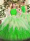 Green Sleeveless Lace and Ruffles Floor Length Quinceanera Dresses