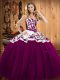Great Fuchsia Sweetheart Neckline Embroidery 15 Quinceanera Dress Sleeveless Lace Up