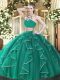 Customized Turquoise Two Pieces Beading and Ruffles 15th Birthday Dress Backless Tulle Sleeveless Floor Length