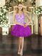 Customized Ball Gowns Homecoming Dress Fuchsia Straps Tulle Sleeveless Mini Length Lace Up
