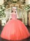 On Sale Floor Length Coral Red Child Pageant Dress Tulle Sleeveless Beading