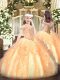 Attractive Floor Length Orange Child Pageant Dress Organza Sleeveless Beading and Ruffles