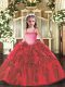 Red Sleeveless Appliques and Ruffles Floor Length Little Girl Pageant Gowns