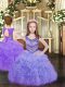 On Sale Lavender Organza Lace Up Scoop Sleeveless Floor Length Little Girls Pageant Gowns Beading and Ruffles and Pick Ups