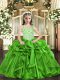 Green Ball Gowns Beading and Ruffles Pageant Dress for Teens Lace Up Organza Sleeveless Floor Length