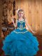 Floor Length Ball Gowns Sleeveless Blue Little Girls Pageant Gowns Lace Up