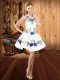 Superior Mini Length White Prom Dress Halter Top Sleeveless Lace Up
