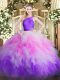 Multi-color Ball Gowns Organza Scoop Sleeveless Ruffles Floor Length Zipper Sweet 16 Dresses