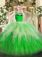 Organza Scoop Sleeveless Zipper Beading and Ruffles Ball Gown Prom Dress in Green