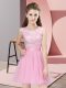Noble Pink A-line Scoop Sleeveless Tulle Mini Length Side Zipper Lace Bridesmaid Gown