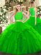 Stunning Sleeveless Tulle Floor Length Zipper Quinceanera Gown in Green with Ruffles