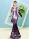 High End Purple V-neck Zipper Sequins Prom Party Dress Sleeveless