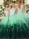 Multi-color Tulle Backless Quinceanera Gowns Sleeveless Floor Length Ruffles