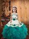 Pretty Floor Length Teal Little Girl Pageant Gowns Straps Sleeveless Lace Up