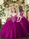 Fuchsia Sleeveless Floor Length Beading Lace Up Pageant Dress Toddler