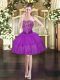 Dramatic Organza Strapless Sleeveless Lace Up Beading and Ruffled Layers in Purple