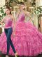 Tulle Sleeveless Floor Length Ball Gown Prom Dress and Beading and Ruffles and Pick Ups