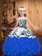 Blue Straps Lace Up Embroidery and Ruffles Pageant Dresses Sleeveless