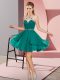 Halter Top Sleeveless Prom Dress Mini Length Beading Turquoise Chiffon