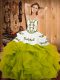 Olive Green Quince Ball Gowns Military Ball and Sweet 16 and Quinceanera with Embroidery and Ruffles Strapless Sleeveless Lace Up