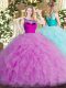 Elegant Scoop Sleeveless Quinceanera Gowns Floor Length Beading and Ruffles Lilac Organza