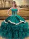 Teal Lace Up Sweetheart Beading and Ruffles Quinceanera Dress Organza Sleeveless
