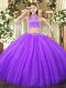 Dynamic Lavender Sleeveless Floor Length Beading Backless Ball Gown Prom Dress