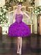 Purple Lace Up Strapless Beading and Ruffles Homecoming Dress Organza Sleeveless