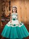 Aqua Blue Organza Lace Up Straps Sleeveless Floor Length Kids Formal Wear Embroidery