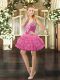 Organza Straps Sleeveless Lace Up Beading and Ruffled Layers and Pick Ups Prom Evening Gown in Rose Pink
