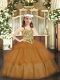Simple Floor Length Brown High School Pageant Dress Organza Sleeveless Beading and Ruffled Layers