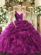 Attractive Fuchsia Sleeveless Organza Backless 15 Quinceanera Dress for Sweet 16 and Quinceanera