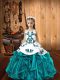 Simple Embroidery and Ruffles Little Girls Pageant Dress Wholesale Teal Lace Up Sleeveless Floor Length