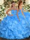 Hot Selling Baby Blue Organza Lace Up Sweet 16 Quinceanera Dress Sleeveless Floor Length Beading and Ruffles