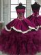 Unique Ball Gowns Quinceanera Gowns Fuchsia Sweetheart Organza Sleeveless Floor Length Lace Up