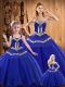 Eye-catching Blue Ball Gowns Tulle Sweetheart Sleeveless Embroidery Floor Length Lace Up Sweet 16 Dress